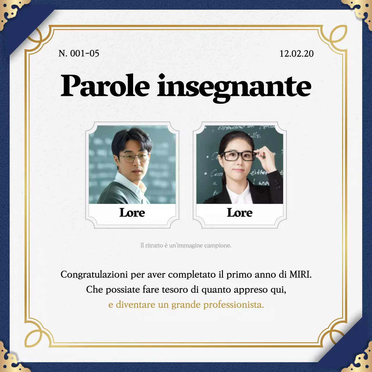 Promuovete il completamento del programma con una classica combinazione di colori blu e oro.