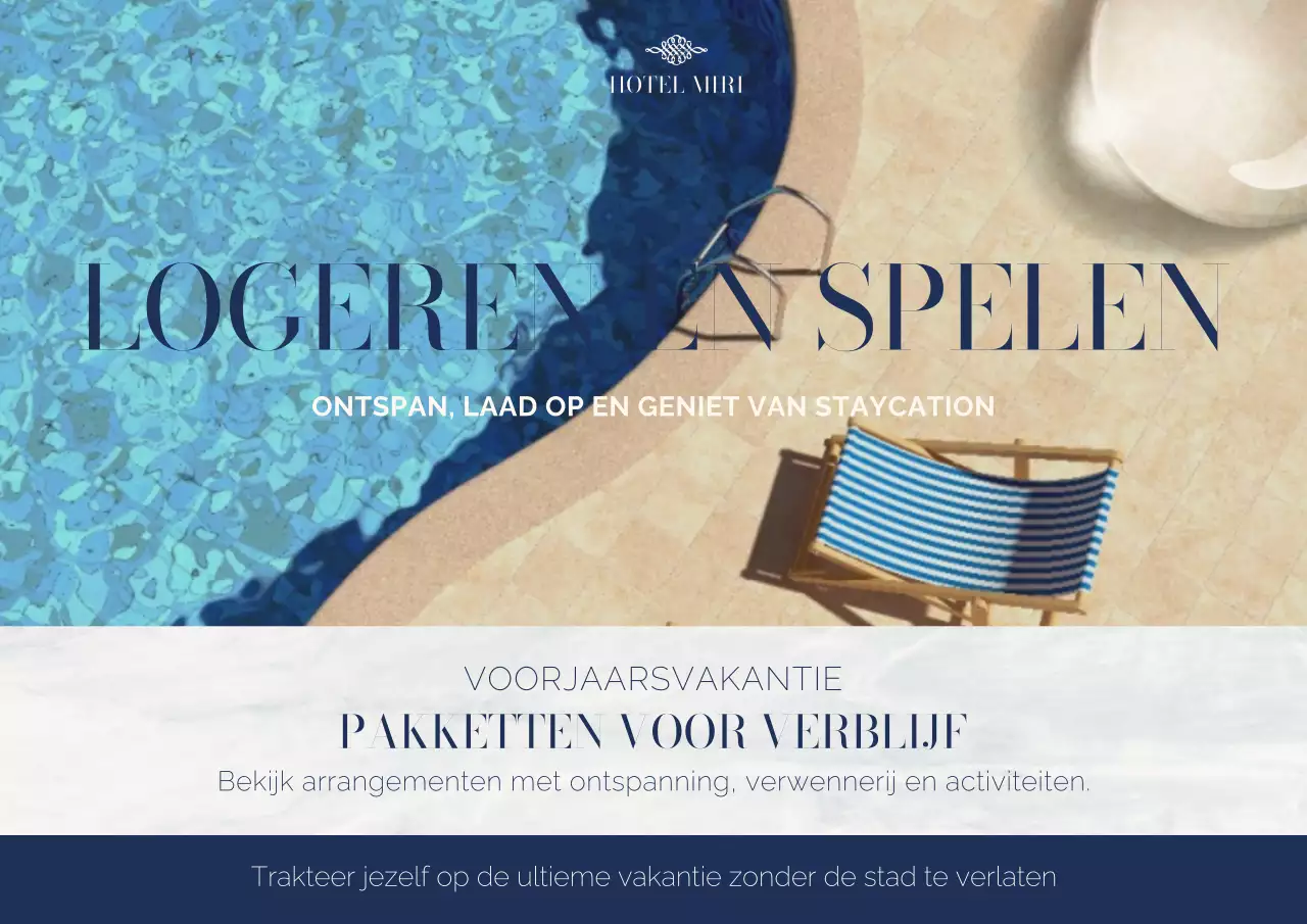 Blauw en Wit Elegante Voorjaarsvakantie Vakantiepakketten Advertentie