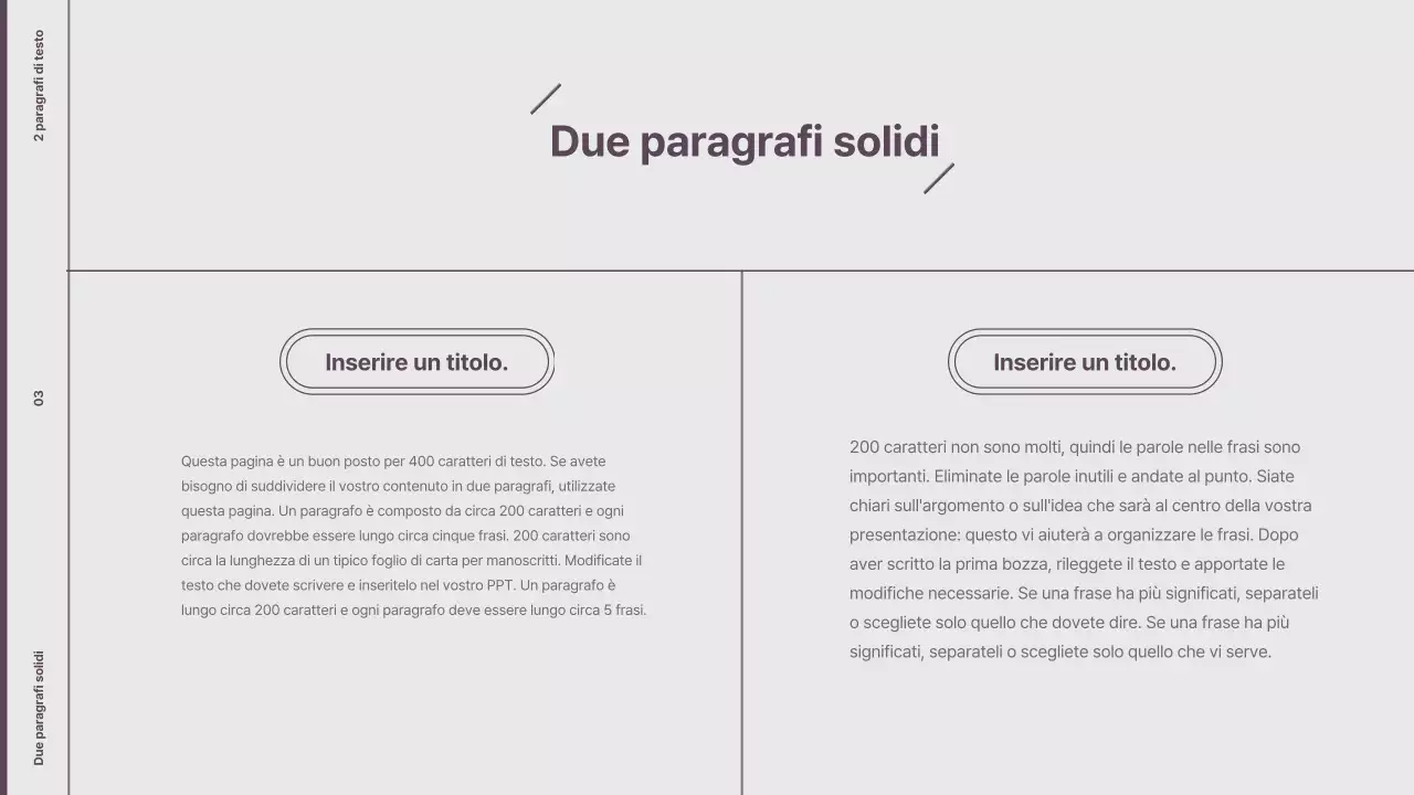 Spiegazione del layout in stile minimalista in viola