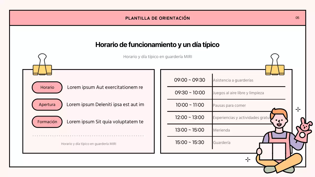 Una sencilla carta de orientación para la guardería en rosa y verde lima