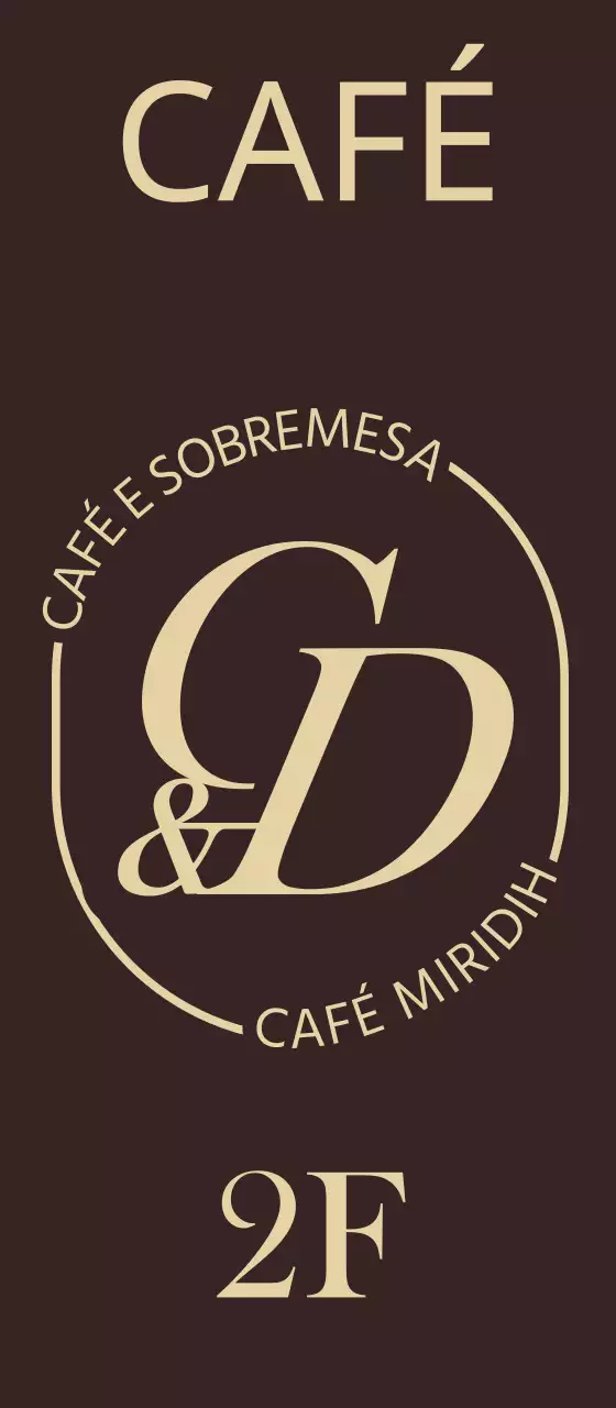 Café calmante com texto bege sobre fundo castanho