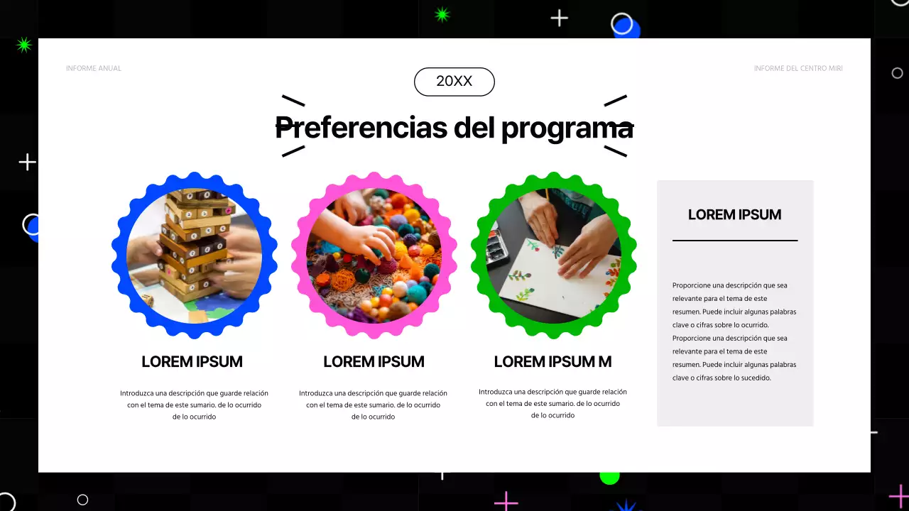 Informes financieros de fin de año en rosa fuerte y colores fluorescentes