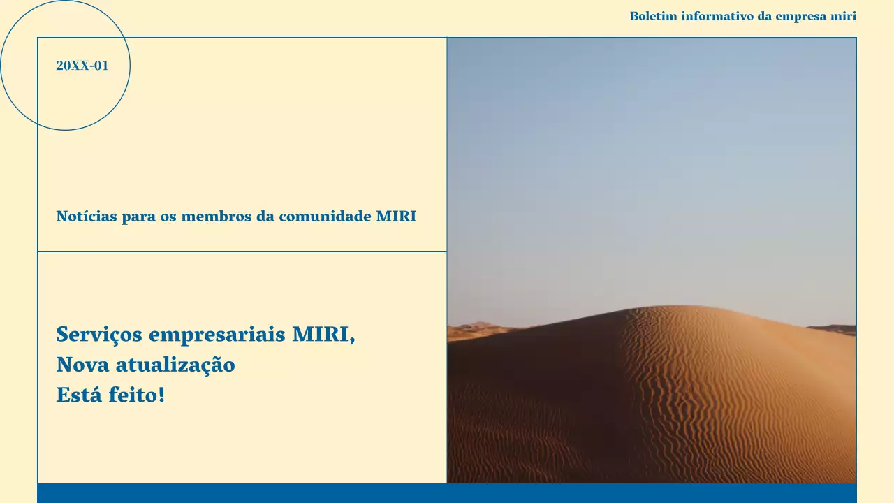 Newsletter minimalista sobre serviços às empresas em bege e azul
