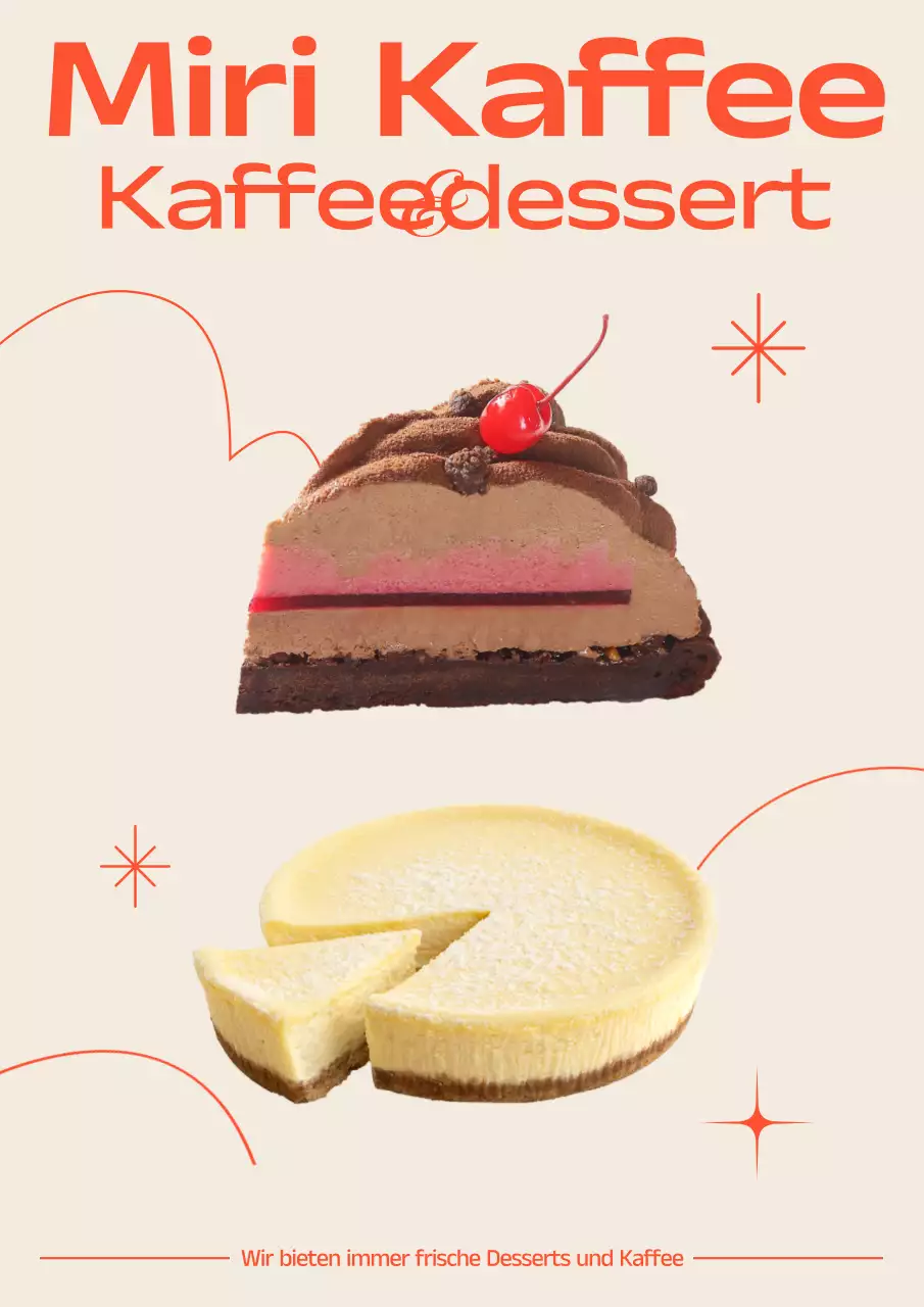 Förderung von Café-Dessertgetränken mit orangefarbenen Akzenten