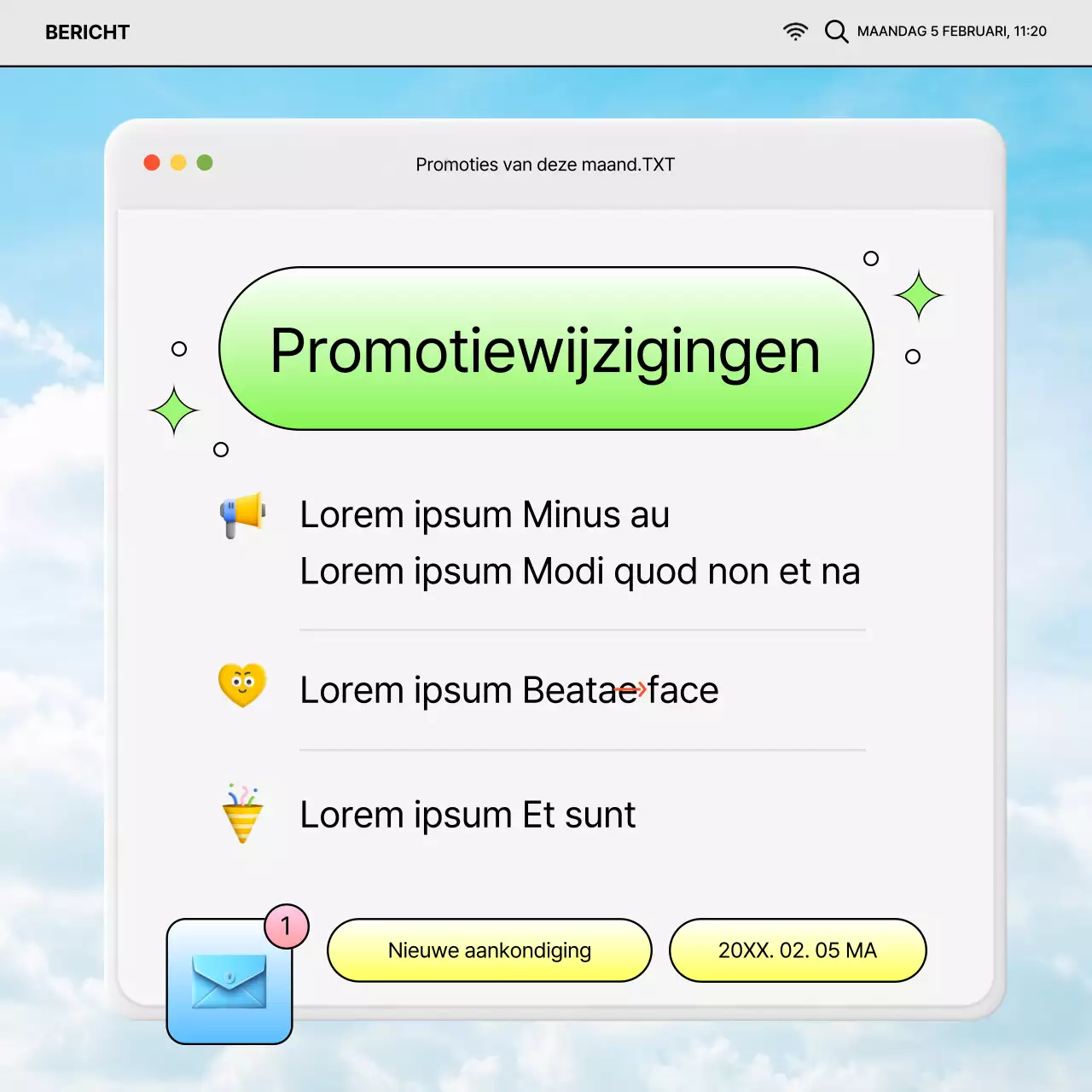 HR eenjarige aankondigingen in chartreuse en lichtblauw