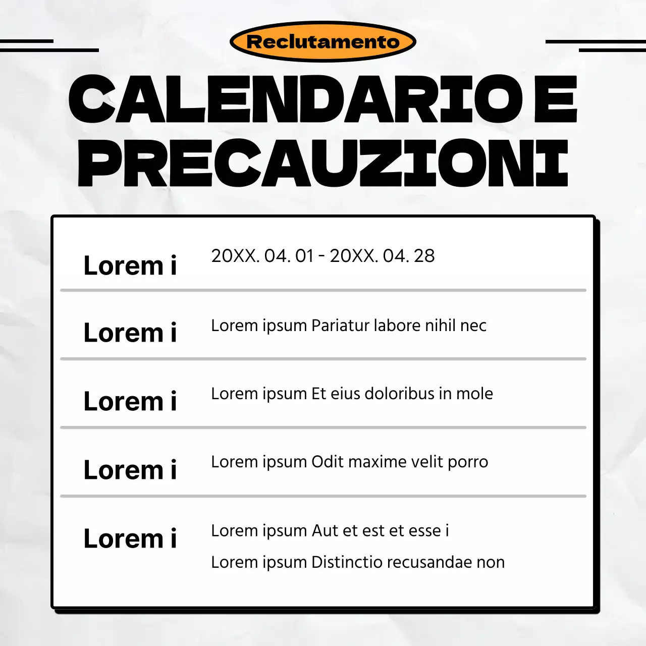 Annuncio minimalista di reclutamento di una squadra di calcio in nero e arancione