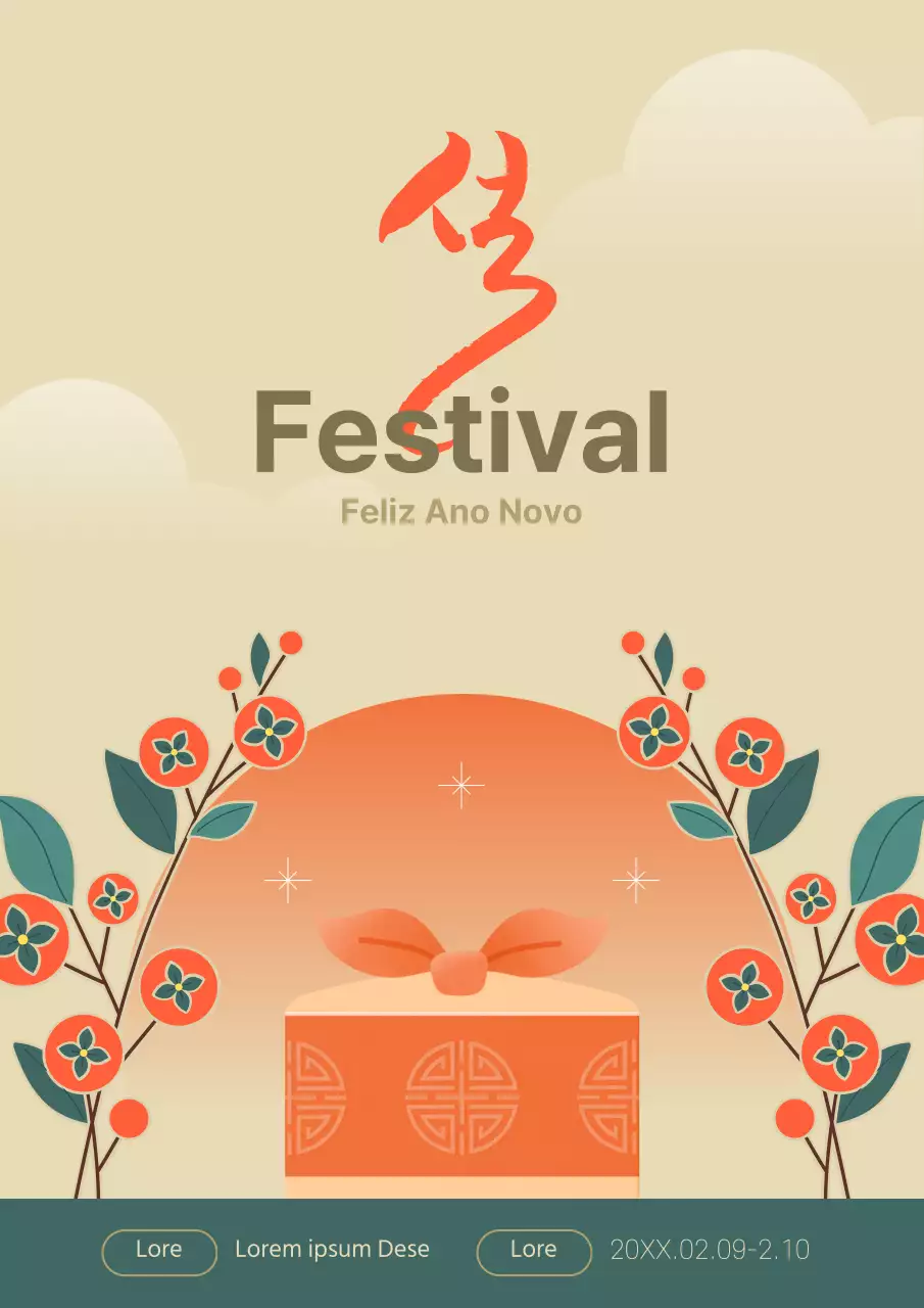Promover as festividades tradicionais do Ano Novo Chinês em verde e bege