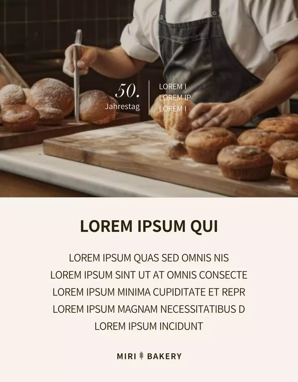 Werben Sie für eine moderne Bäckereiveranstaltung in Schwarz und Beige