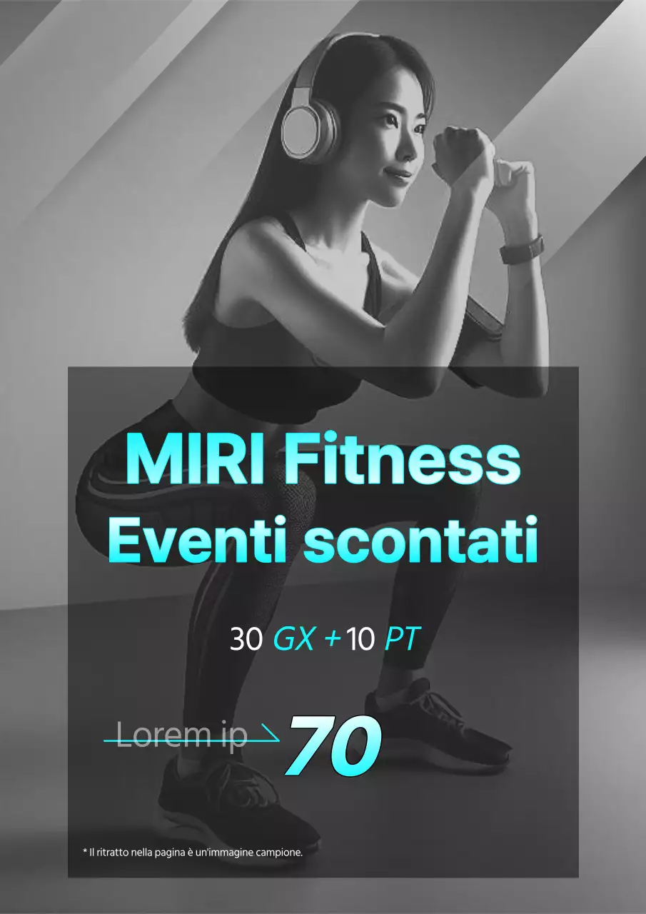 Un'inserzione di sconti fitness di tendenza in bianco e nero e blu chiaro