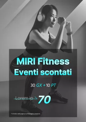 Un'inserzione di sconti fitness di tendenza in bianco e nero e blu chiaro