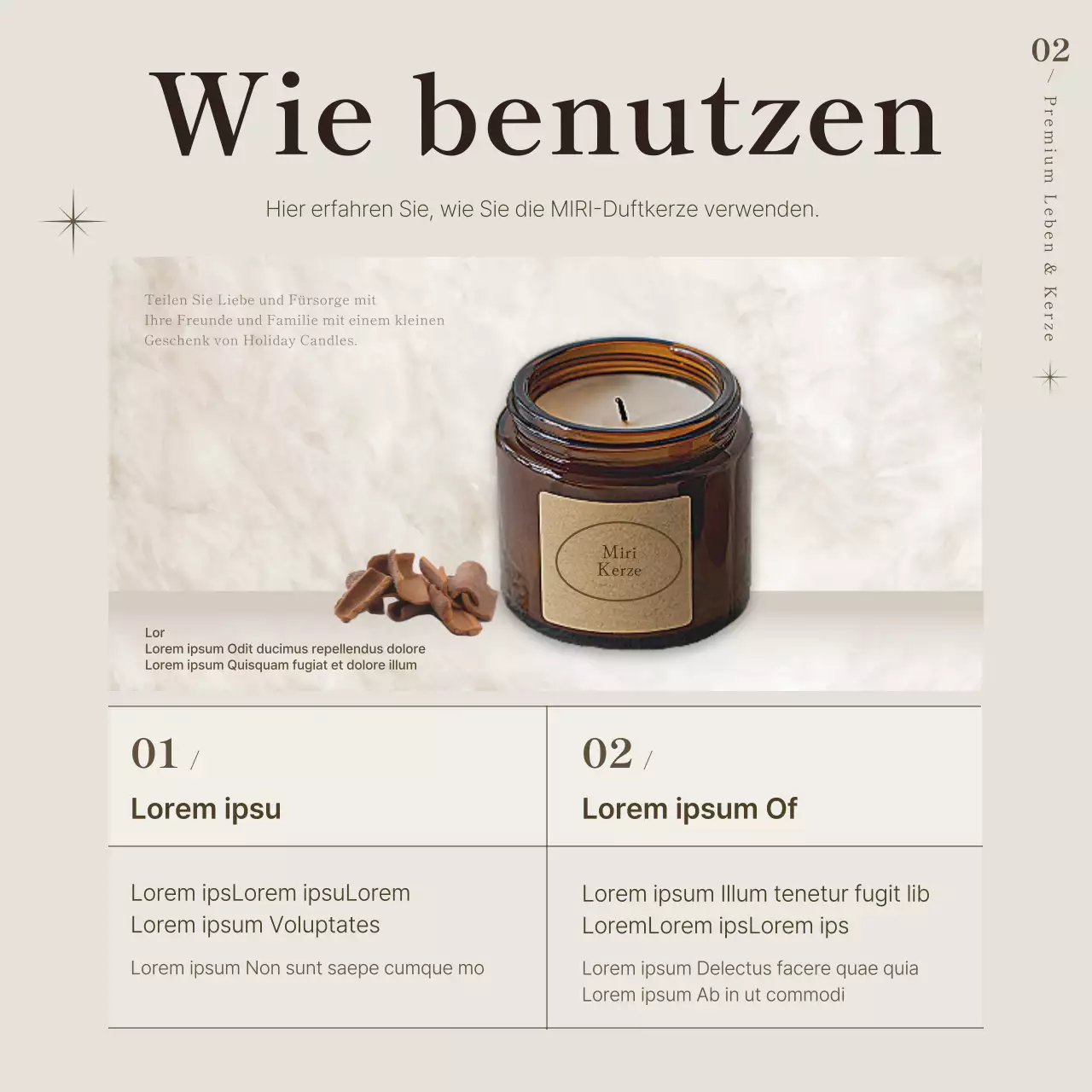Werbung für eine einfache Kerze in Beige