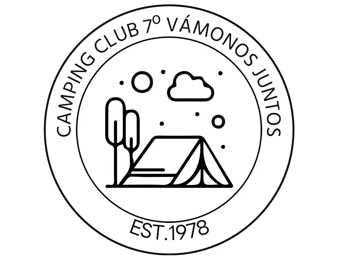 Club de camping sencillo en forma de logotipo con una ilustración de camping