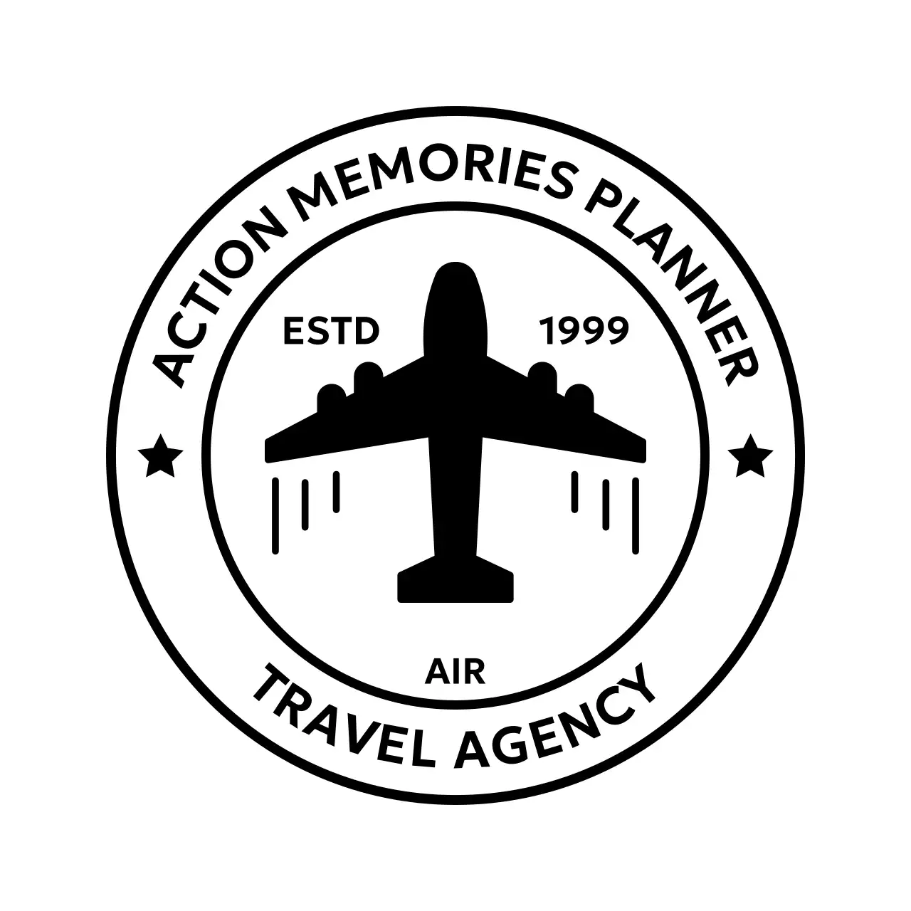Stamped logo with a retro vibe featuring an airplane