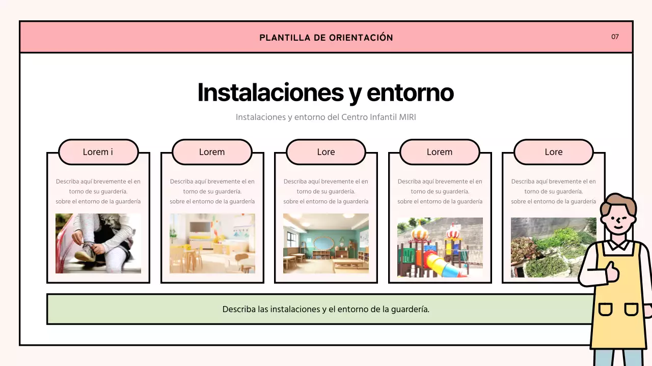 Una sencilla carta de orientación para la guardería en rosa y verde lima