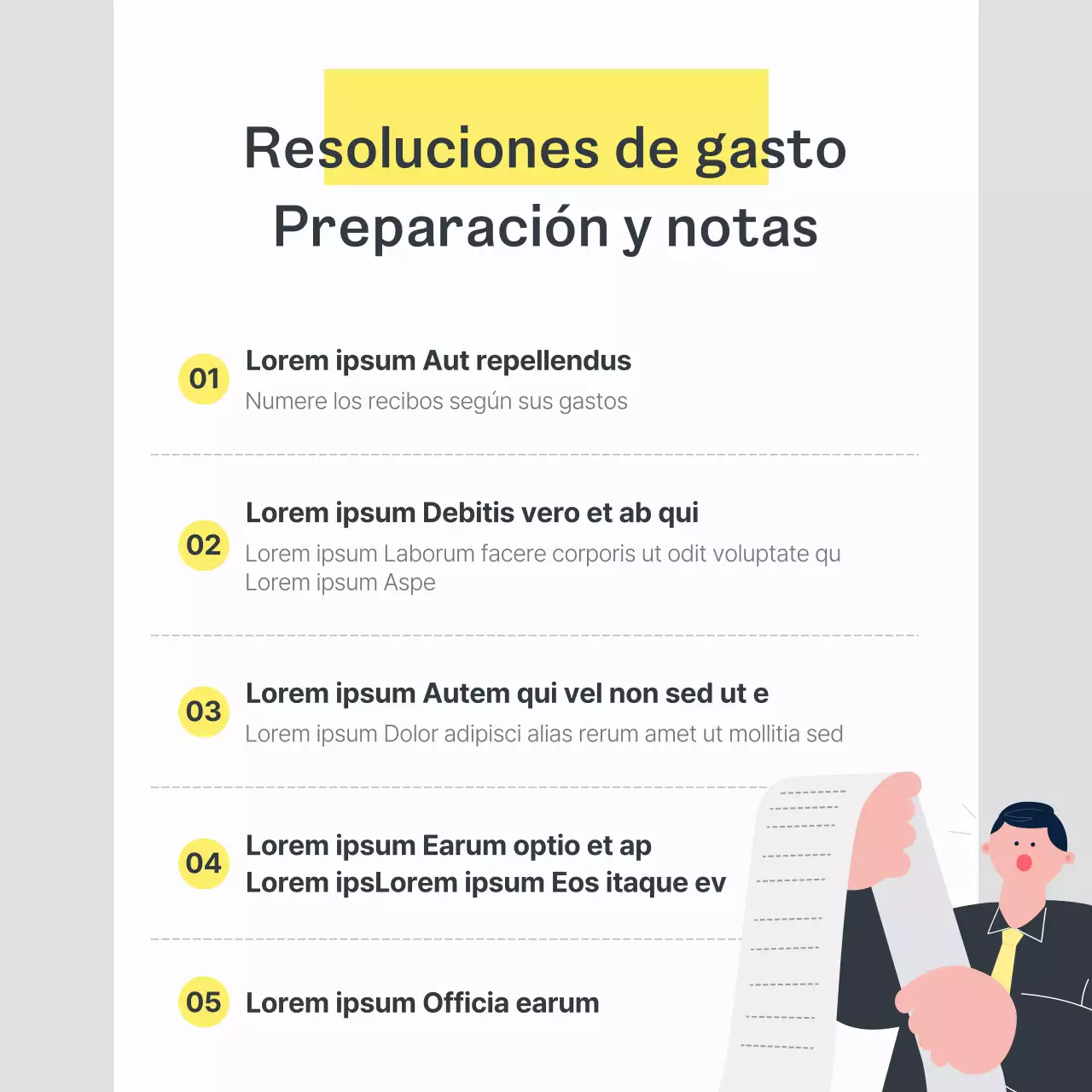 Guía de propósitos de gasto sencillos en gris y amarillo