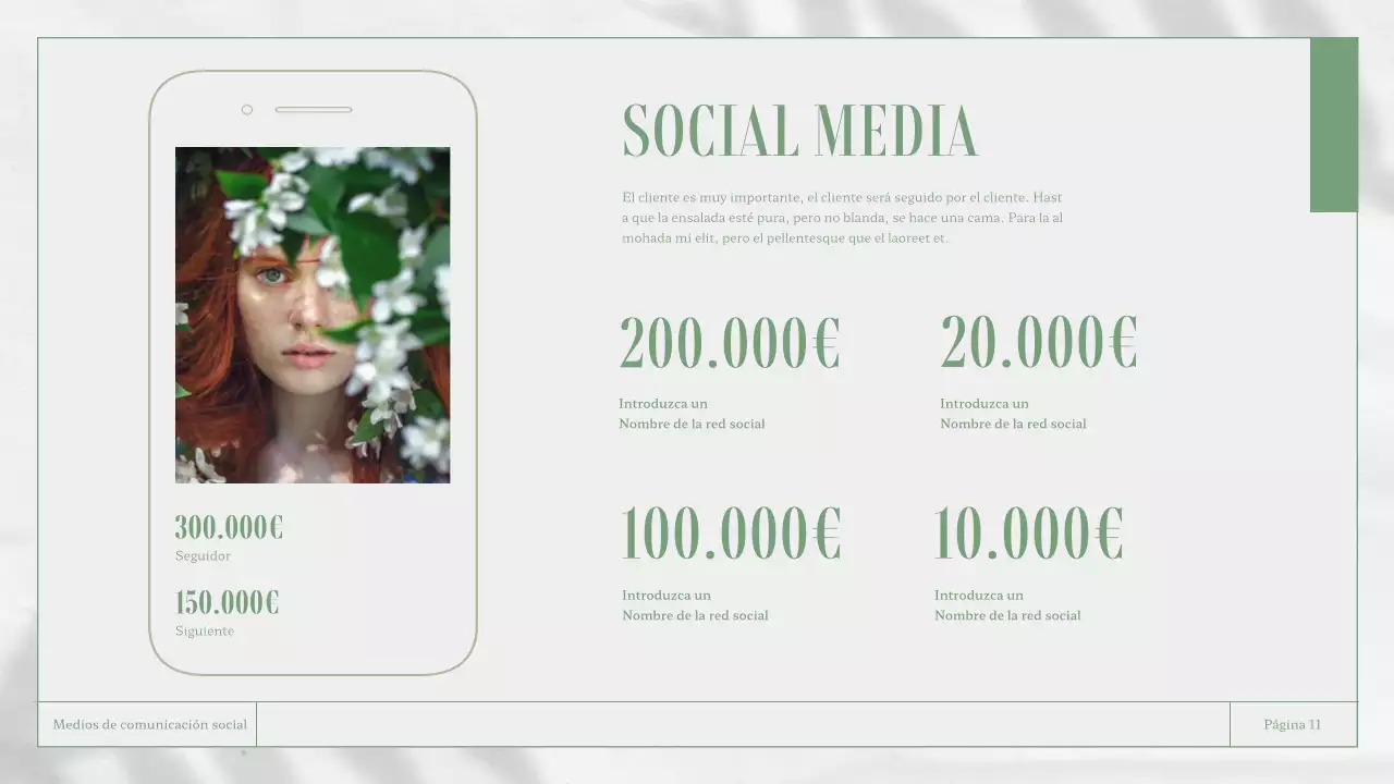 Materiales para informes empresariales en blanco y verde con temática de la naturaleza