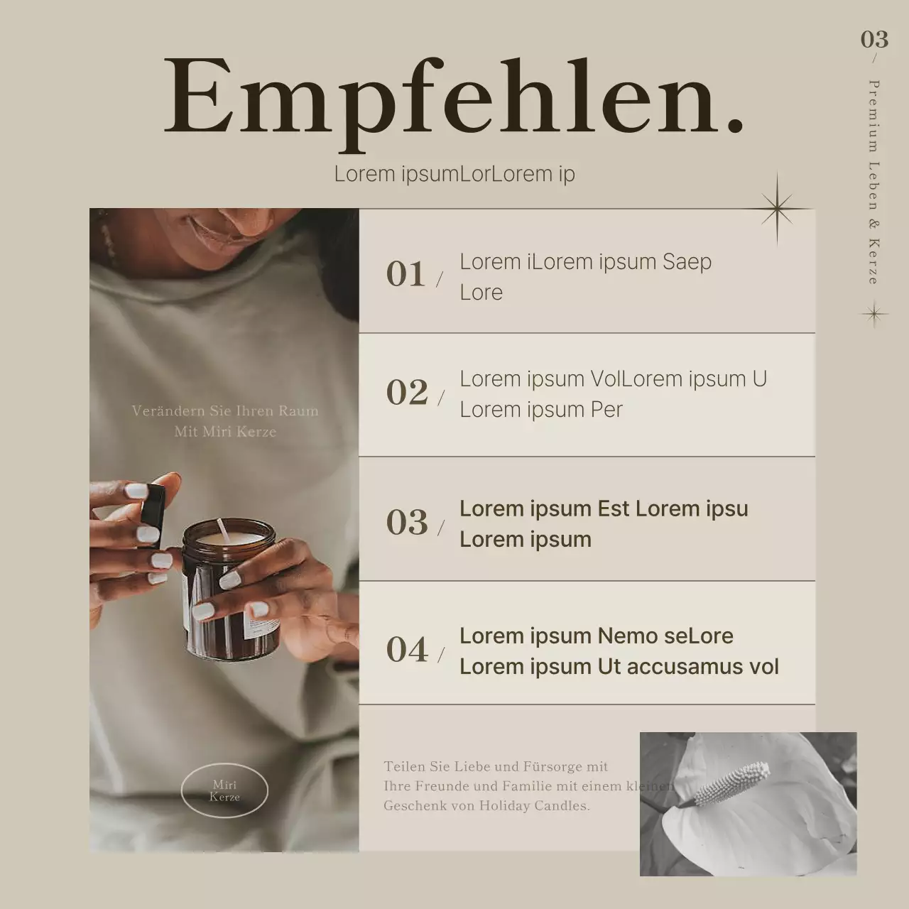 Werbung für eine einfache Kerze in Beige