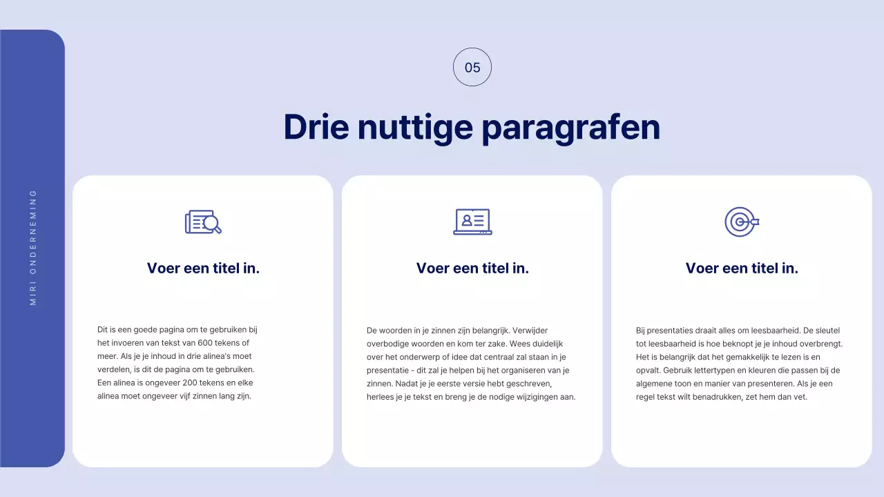 Eenvoudige tekst in blauw voor een rapport waar je veel over kunt schrijven
