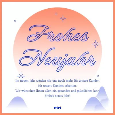 Einfache Neujahrskarte in Orange und Blau