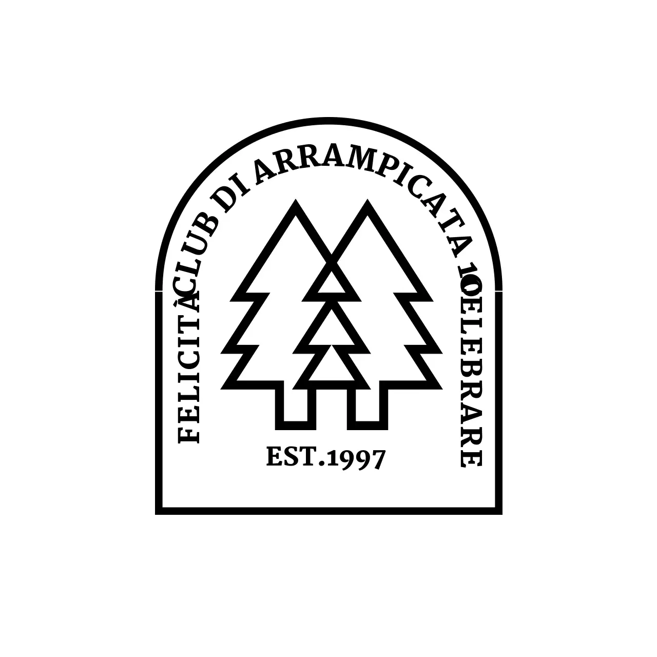 Club di campeggio con un logo ad arco con illustrazione di un albero