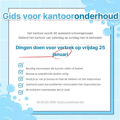 Eenvoudige aankondiging voor kantoorwas in lichtblauw en wit