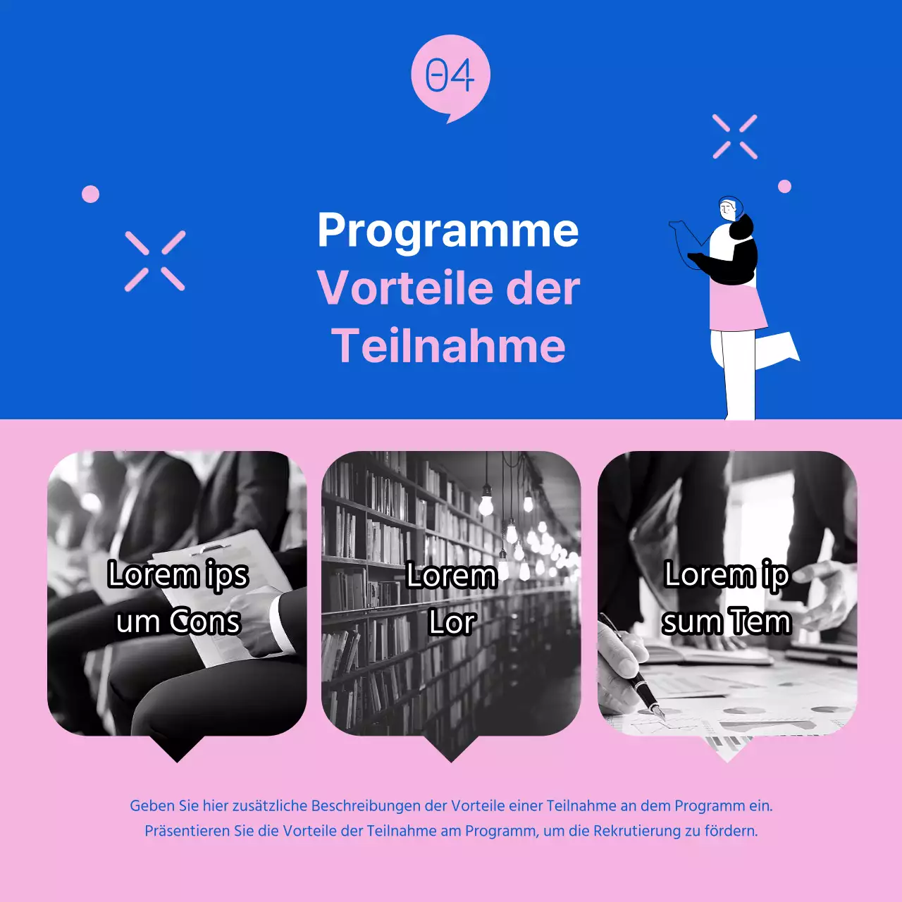 Förderung des modernen blauen und rosafarbenen Programms "Women's Career Leap