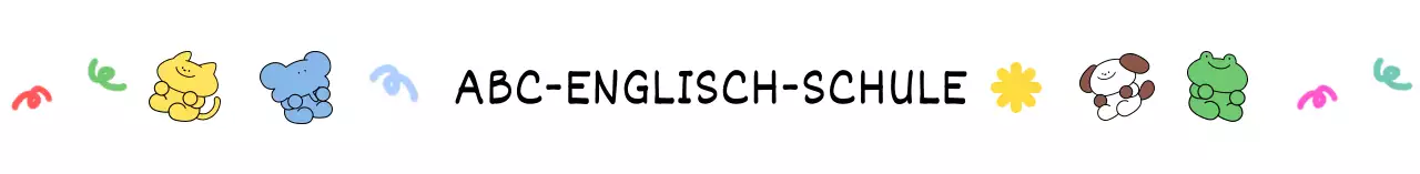 Englische Sprachschule mit bunten und niedlichen Illustrationen