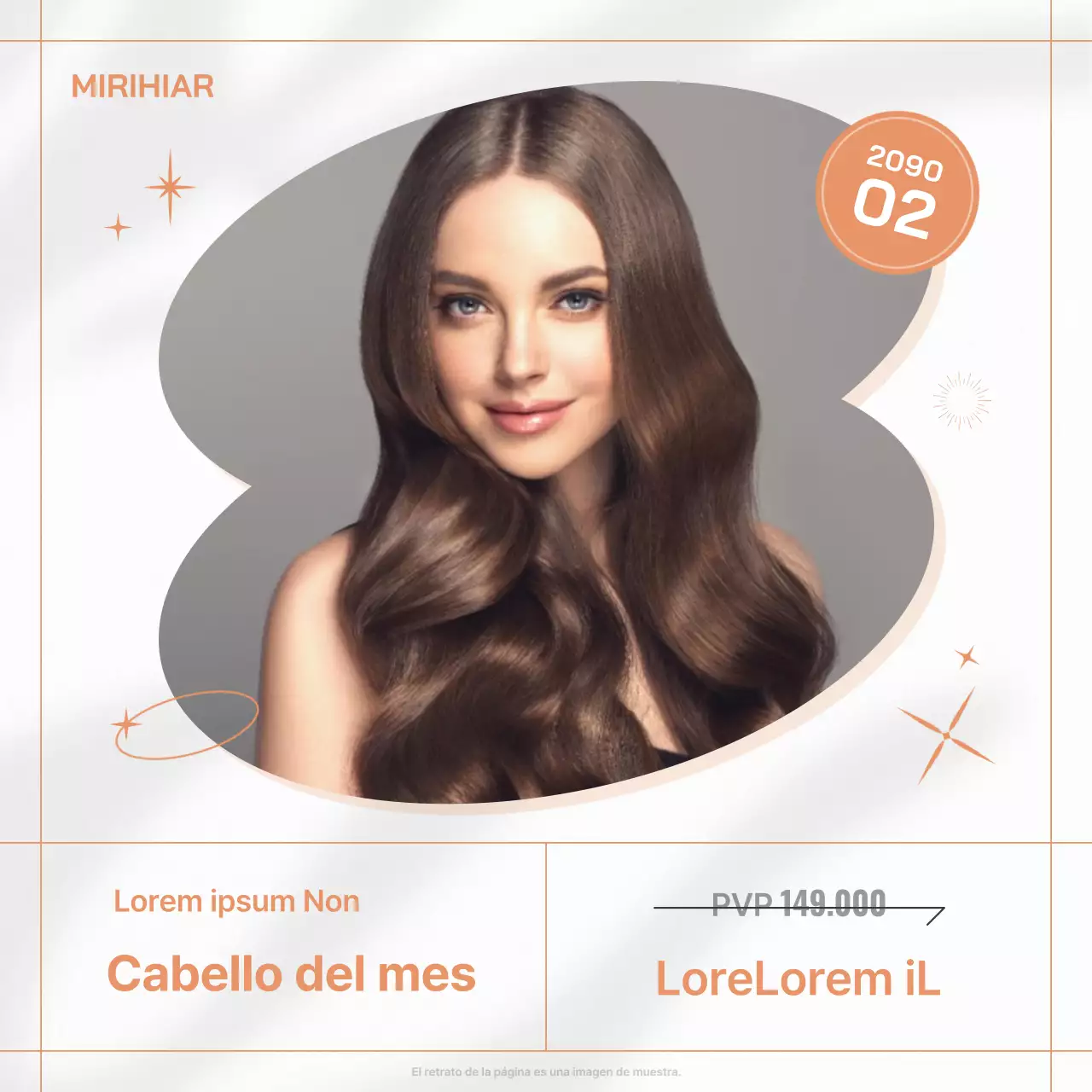 Anuncio de peluquería minimalista en blanco y naranja