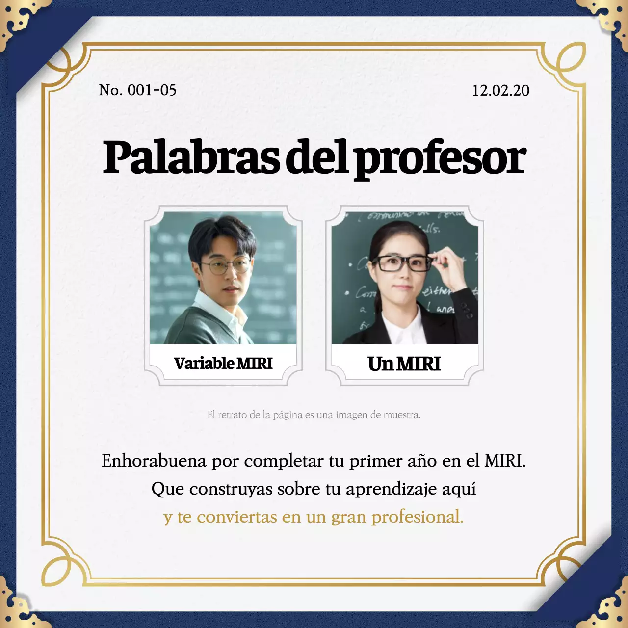 Promueva la finalización del programa con una combinación clásica de colores azul marino y dorado