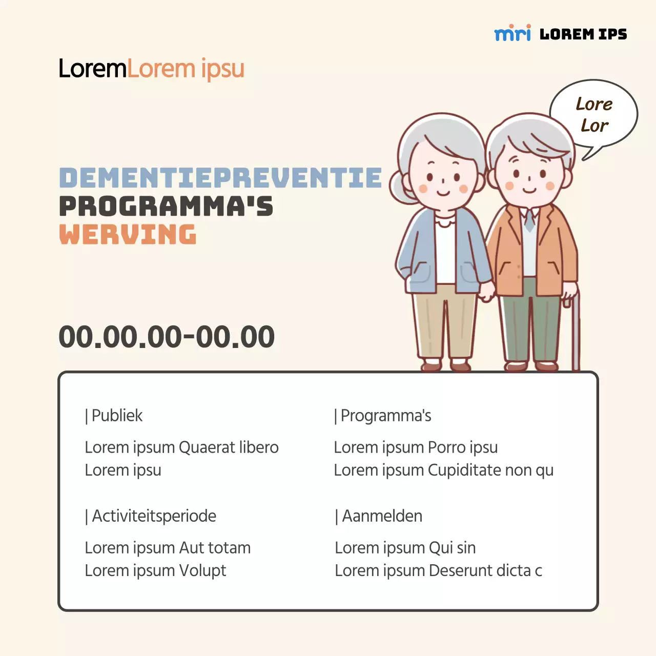 Eenvoudige oranje en lichtblauwe wervingsadvertentie voor dementiepreventie