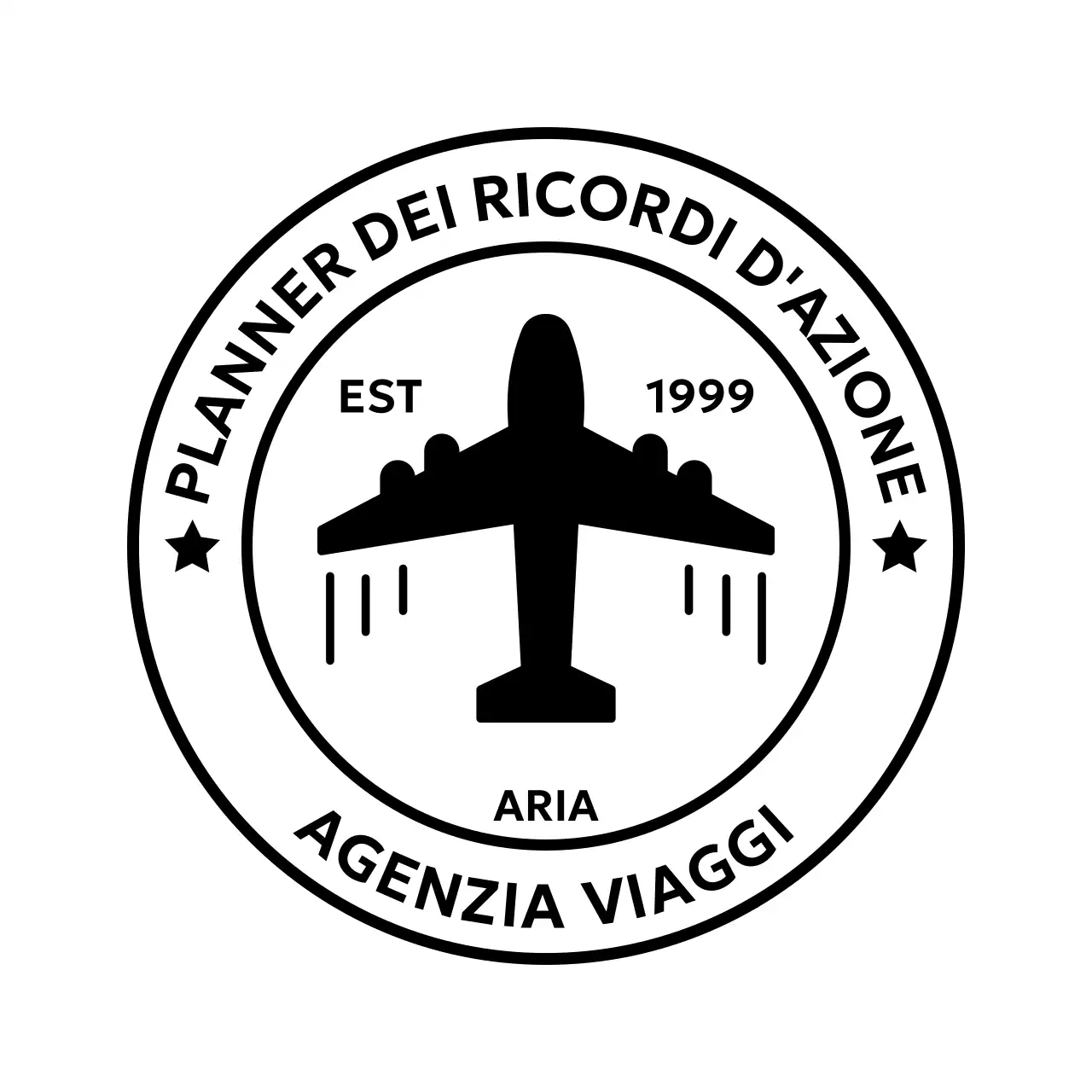 Logo del timbro con un'atmosfera retrò con un aereo sopra