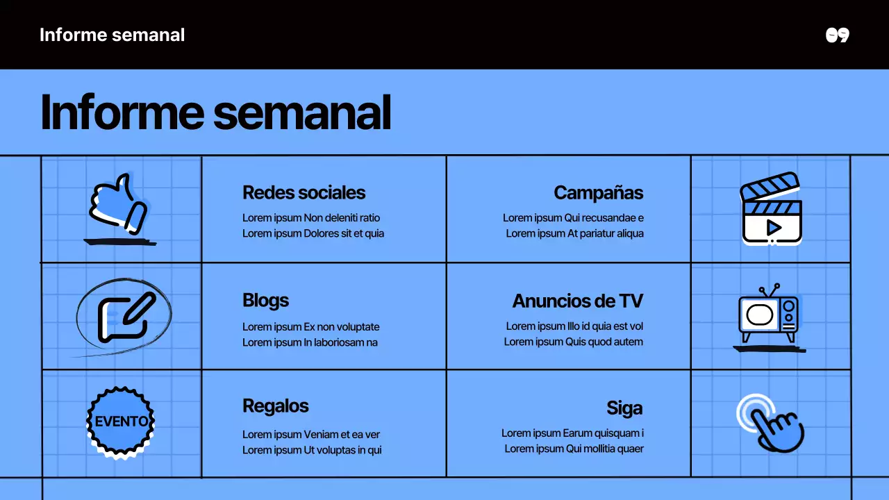 Material de reunión kitsch en azul