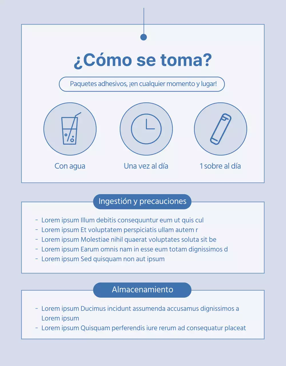 Resumen del producto lactobacilos simples en azul marino y azul claro