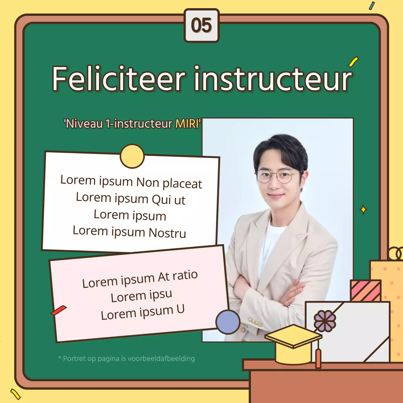 Een mooie geel met groene afstudeerpaal