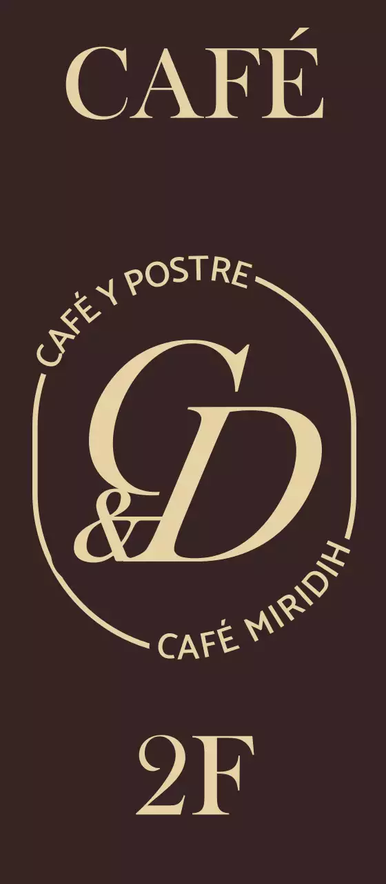 Calmante café con texto beige sobre fondo marrón