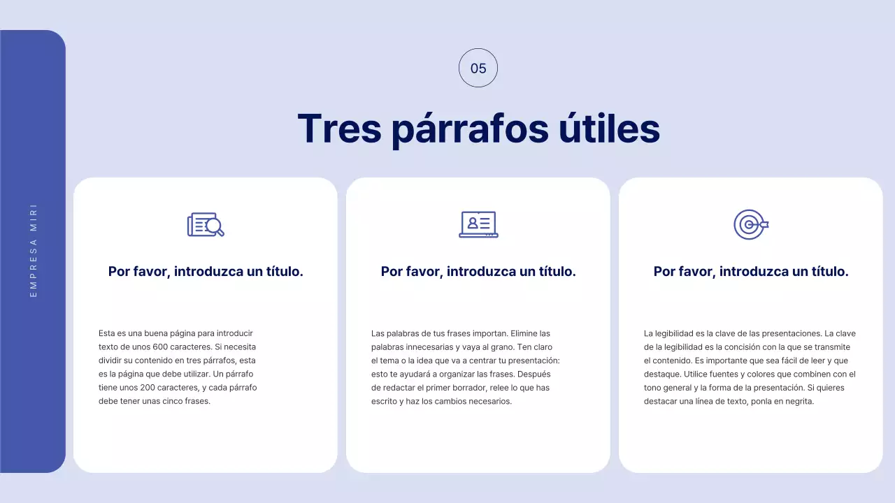 Texto sencillo en azul para un informe sobre el que se puede escribir mucho