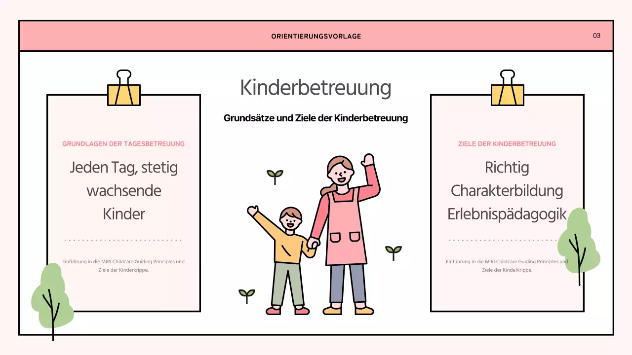 Ein einfaches rosa und lindgrünes Orientierungsschreiben für Kindertagesstätten