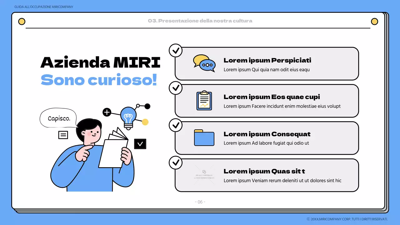 Materiale di formazione del libro di onboarding blu e giallo