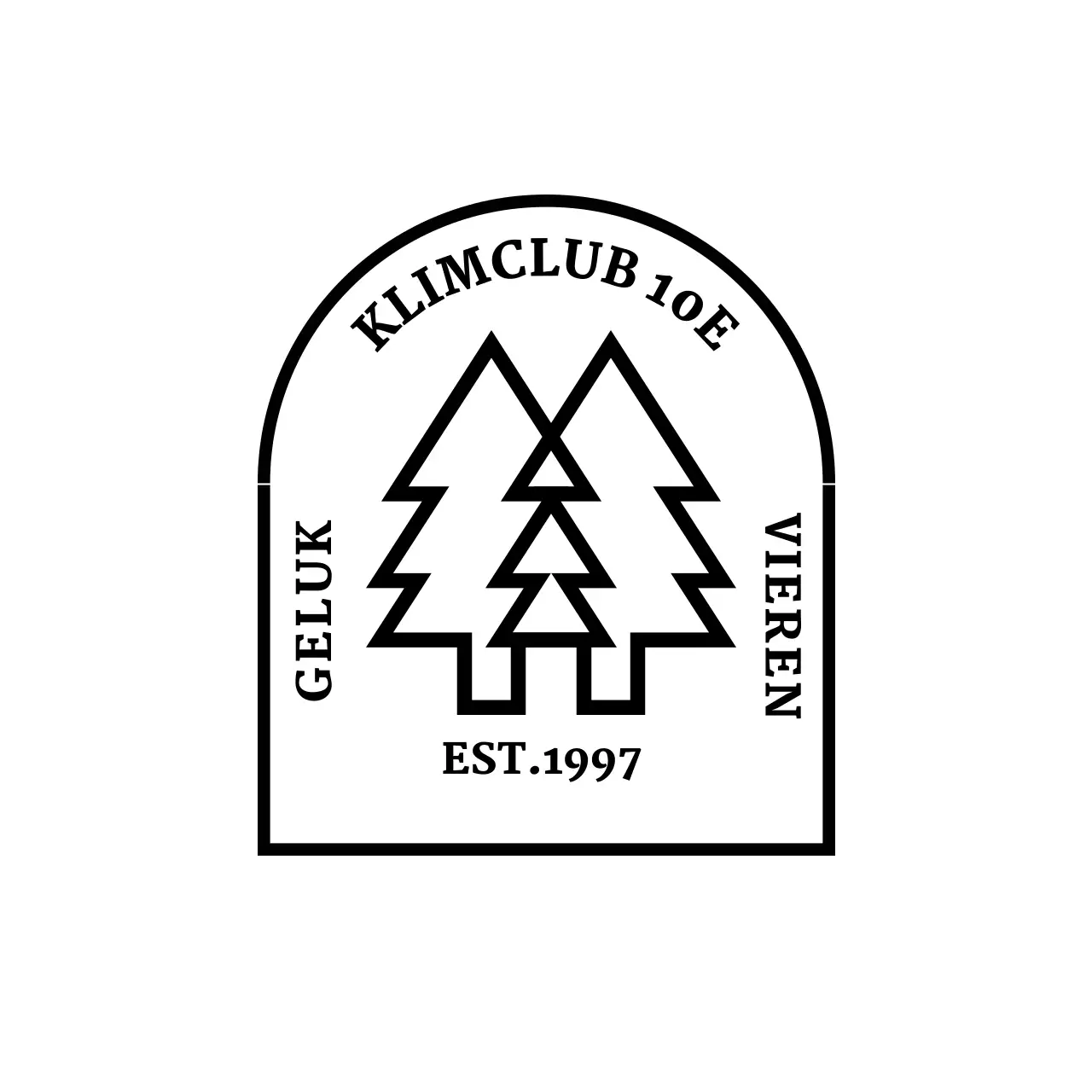 Kampeerclub met een boogvormig logo met een boomillustratie