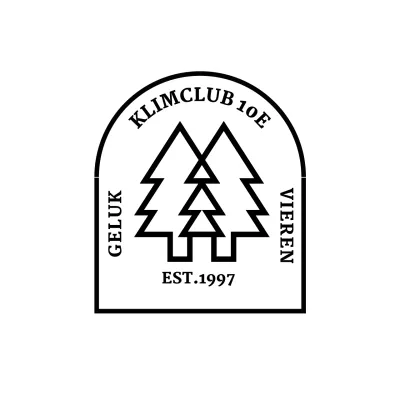 Kampeerclub met een boogvormig logo met een boomillustratie