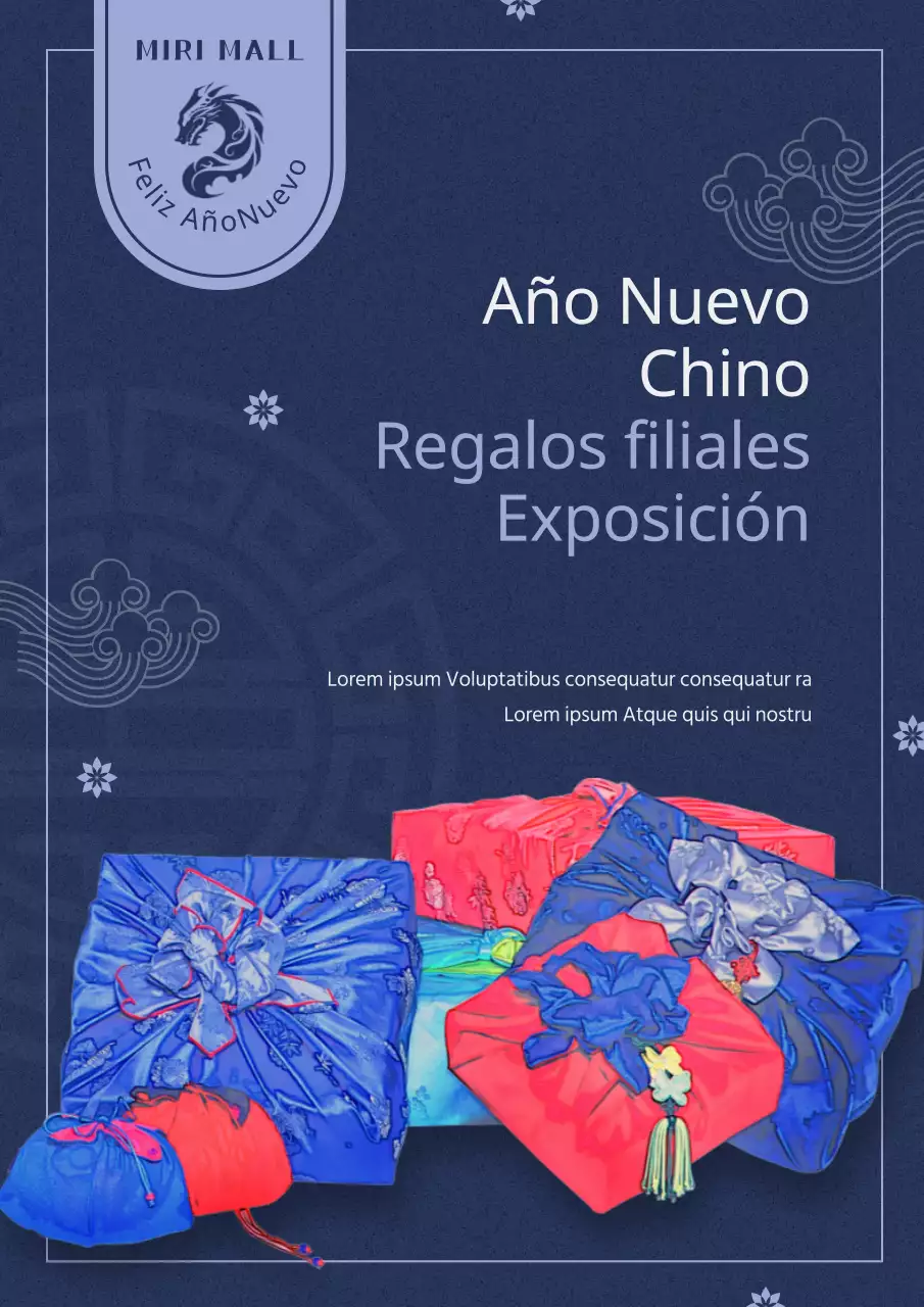 Un anuncio retro del Año Nuevo chino en azul marino y malva.
