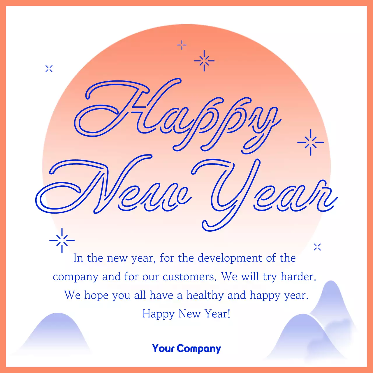 Orange Simple New Year Greetings Card Social Media Post