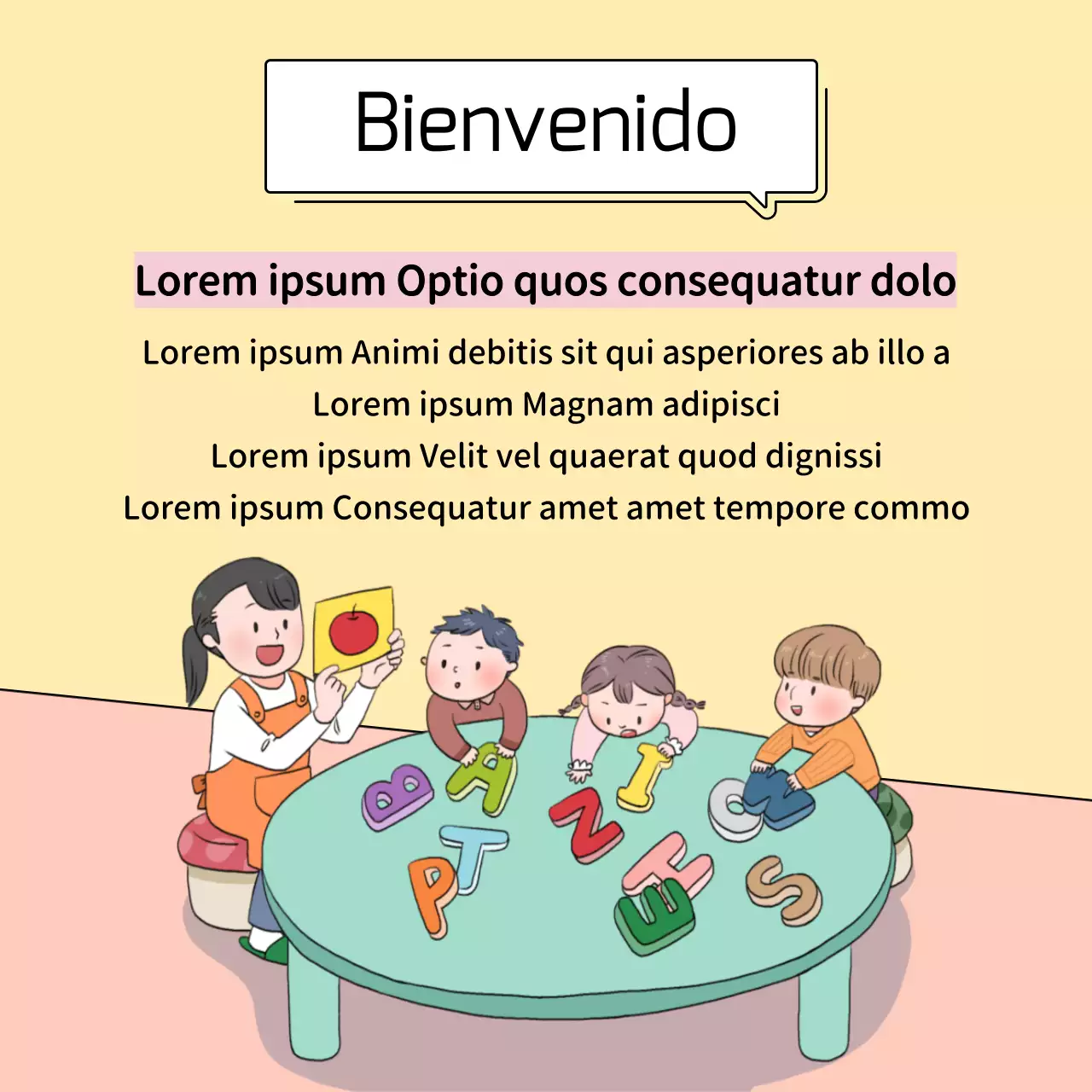 Simpáticos anuncios preescolares en amarillo y rosa