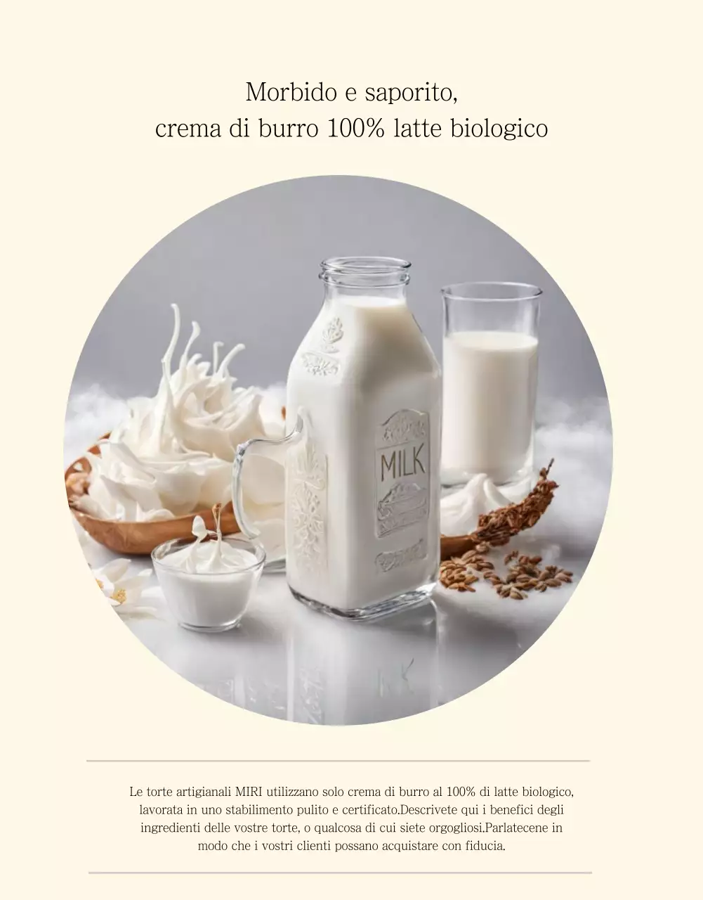 Annuncio della vendita di una semplice torta beige e avorio