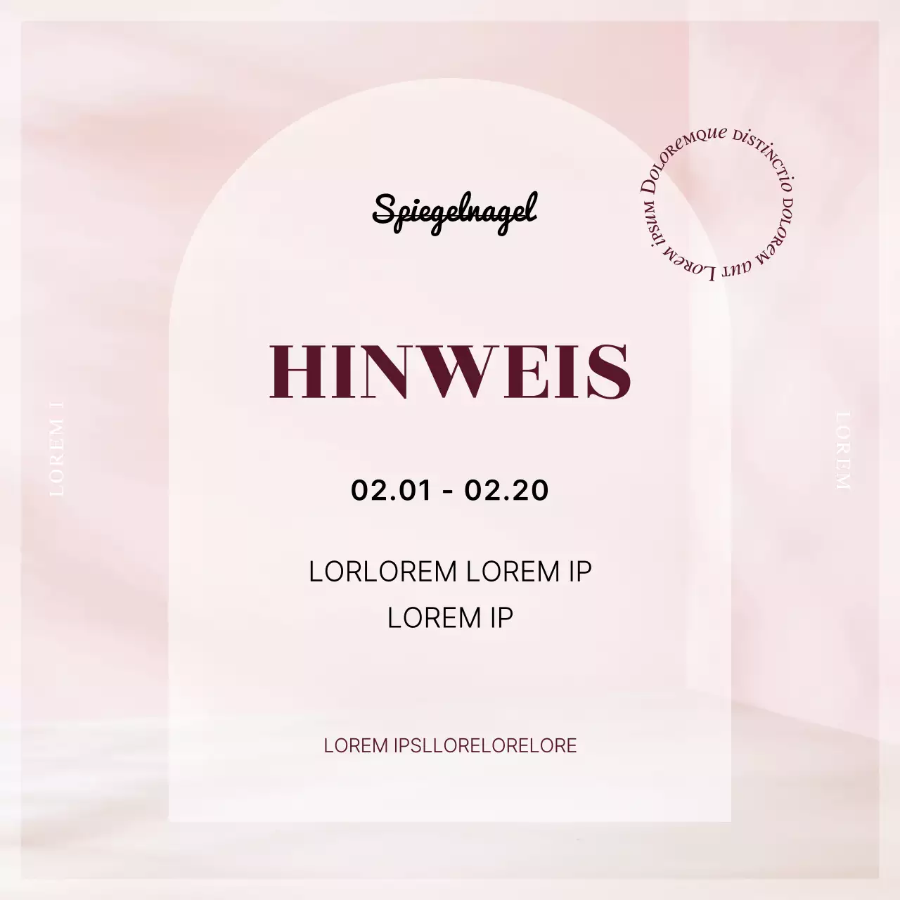 Ankündigung zur Buchung eines einfachen rosa Nagelstudios