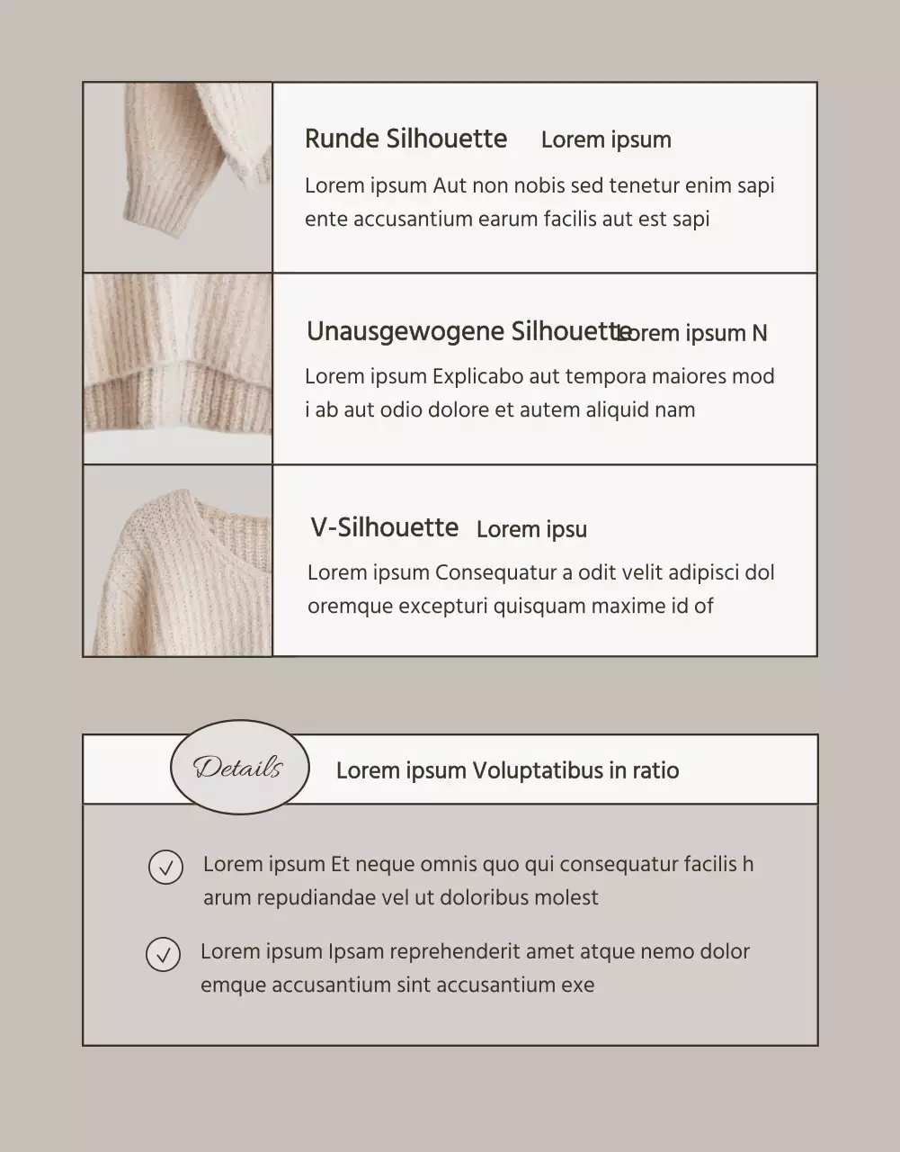 Moderne Winterstrickanzeige in Beige und Braun