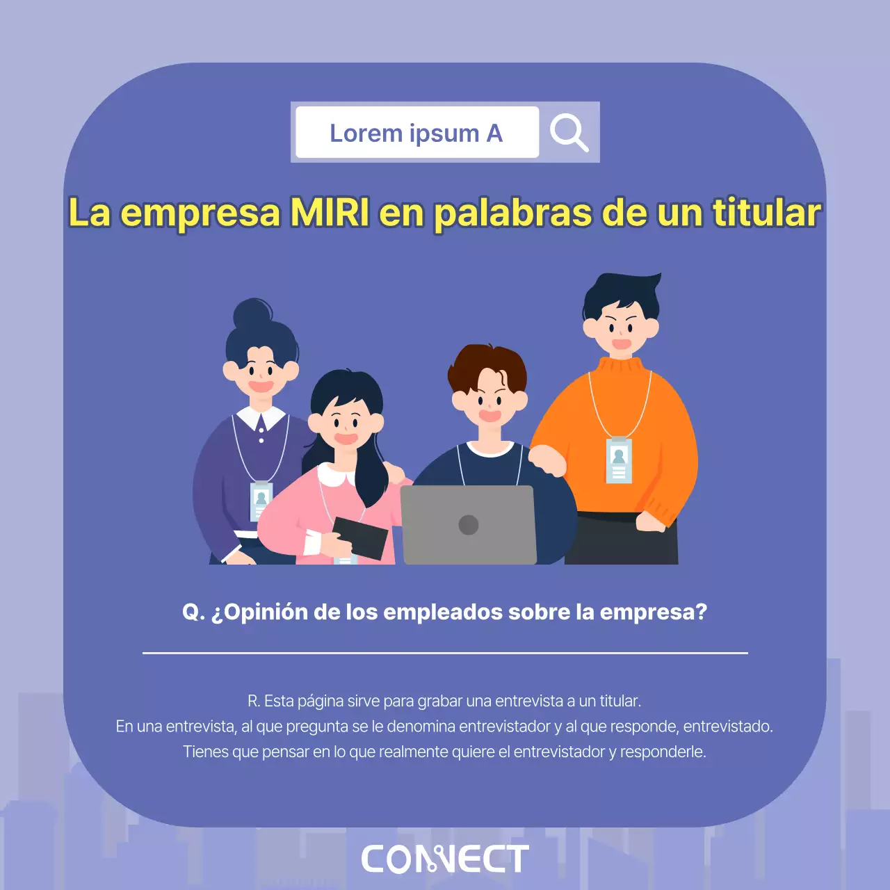 Una carta de presentación de empresa minimalista en morado y amarillo
