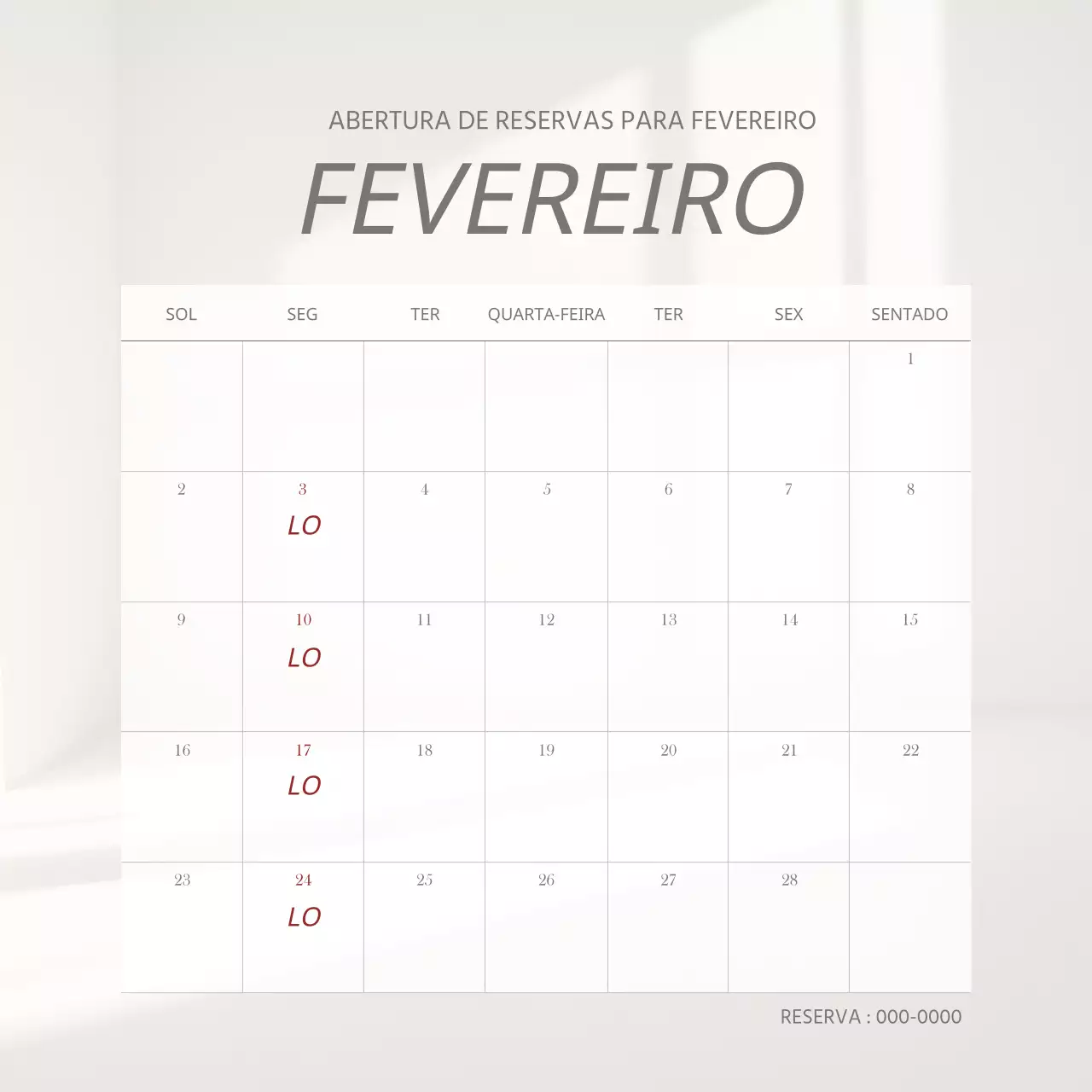 Um simples anúncio promocional de calendário de reservas bege