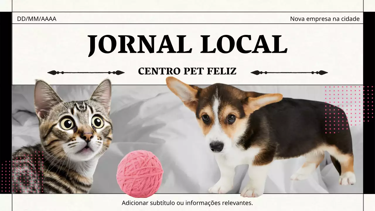 Materiais empresariais simples com tema de jornal em preto e cor-de-rosa