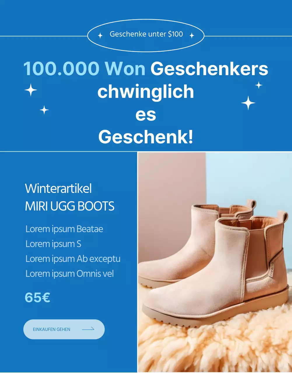 Werbung für moderne Winterkleidung in Blau und Hellblau